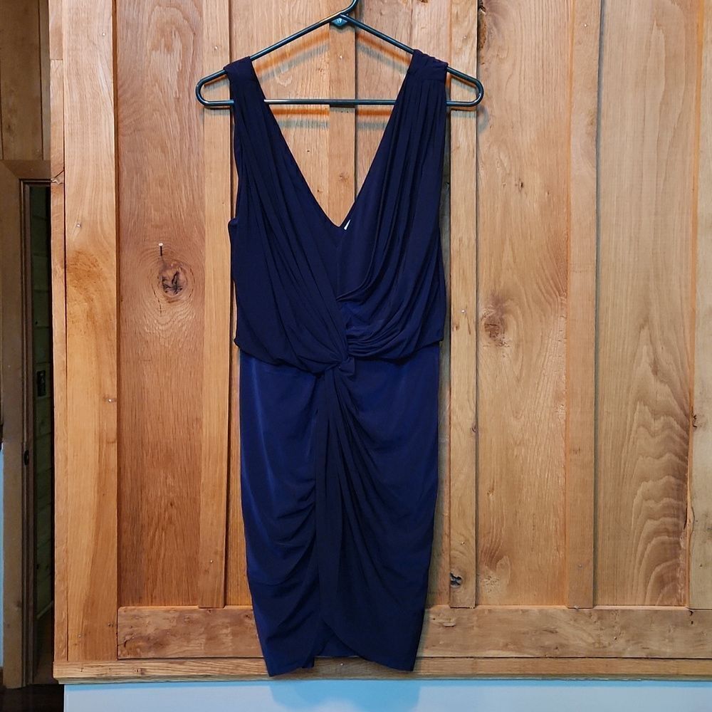 Misa Los Angeles V-Neck Sleeveless Cocktail Party Mini Dress, Medium, Navy Blue